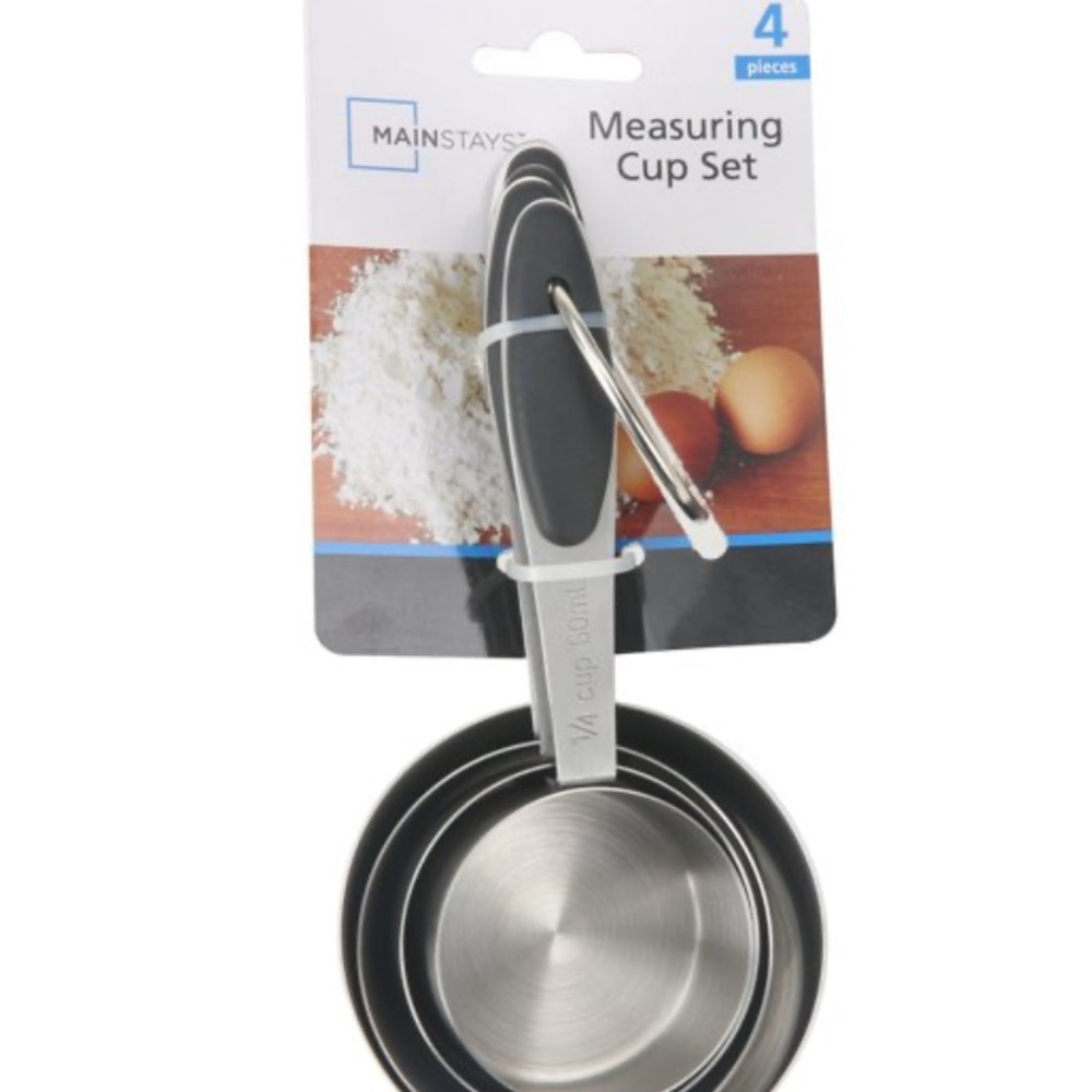 Mainstays 4-Piece Stainless Steel Measuring Cups Easy Grip Handles Silver